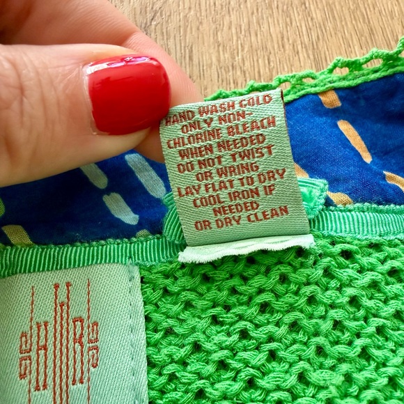 Anthropologie HWR Peplum Knit Green Blouse with Blue Trim - Picture 6 of 8